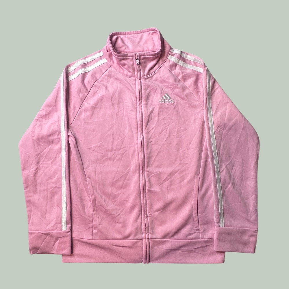 Adidas Track Jacket Girls 6X AG3150 Pink White 3-Stripe Full Zip Mock Neck